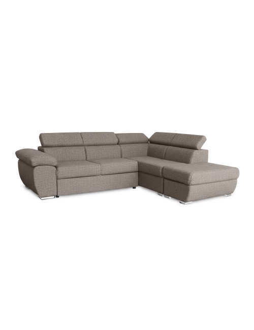 Divano Letto Angolare Fiona con Penisola Destra e Pouf Contenitore – Tortora