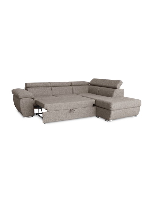 Divano Letto Angolare Fiona con Penisola Destra e Pouf Contenitore – Tortora