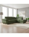 Divano Letto Angolare Fiona con Penisola Destra e Pouf Contenitore – Verde Oliva