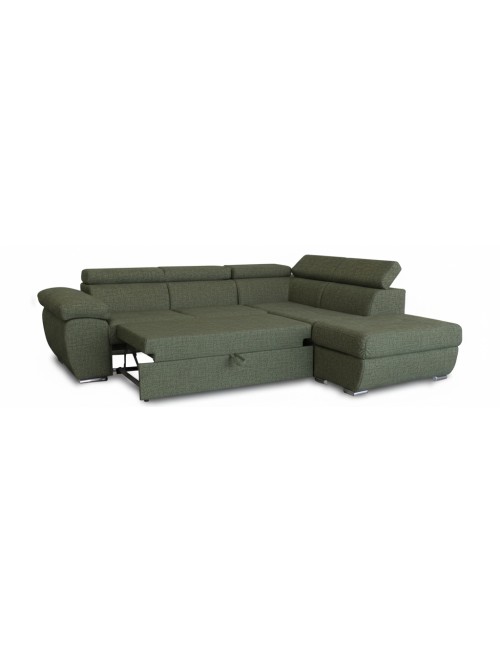 Divano Letto Angolare Fiona con Penisola Destra e Pouf Contenitore – Verde Oliva