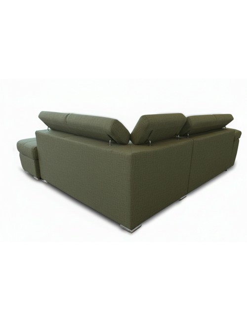 Divano Letto Angolare Fiona con Penisola Destra e Pouf Contenitore – Verde Oliva