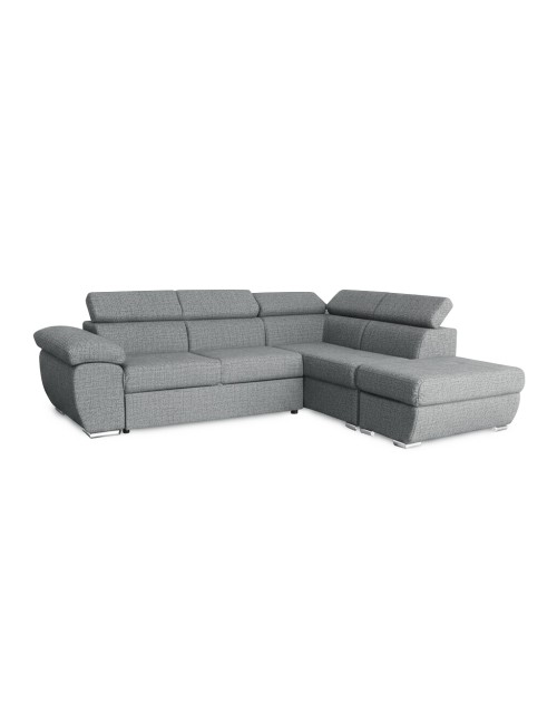 Divano Letto Angolare Fiona con Penisola Destra e Pouf Contenitore – Grigio