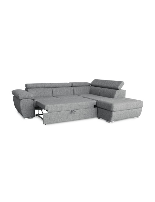 Divano Letto Angolare Fiona con Penisola Destra e Pouf Contenitore – Grigio