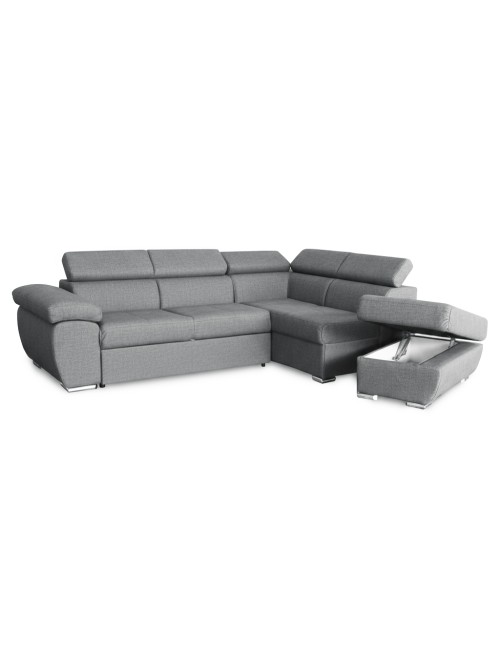 Divano Letto Angolare Fiona con Penisola Destra e Pouf Contenitore – Grigio