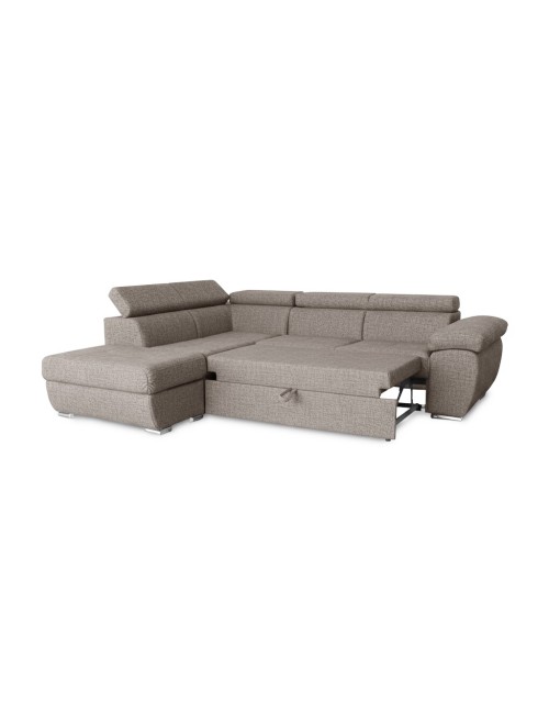 Divano Letto Angolare Fiona con Penisola Sinistra e Pouf Contenitore – Tortora