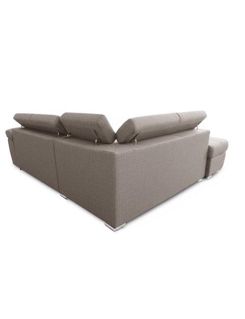 Divano Letto Angolare Fiona con Penisola Sinistra e Pouf Contenitore – Tortora