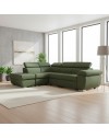 Divano Letto Angolare Fiona con Penisola Sinistra e Pouf Contenitore – Verde Oliva