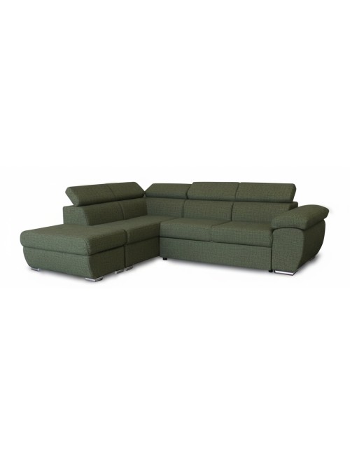 Divano Letto Angolare Fiona con Penisola Sinistra e Pouf Contenitore – Verde Oliva