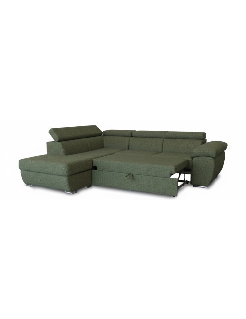 Divano Letto Angolare Fiona con Penisola Sinistra e Pouf Contenitore – Verde Oliva