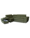Divano Letto Angolare Fiona con Penisola Sinistra e Pouf Contenitore – Verde Oliva