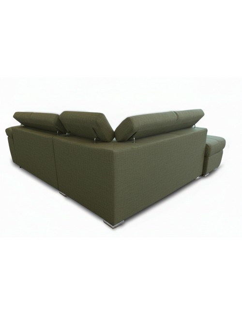 Divano Letto Angolare Fiona con Penisola Sinistra e Pouf Contenitore – Verde Oliva