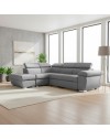 Divano Letto Angolare Fiona con Penisola Sinistra e Pouf Contenitore – Grigio