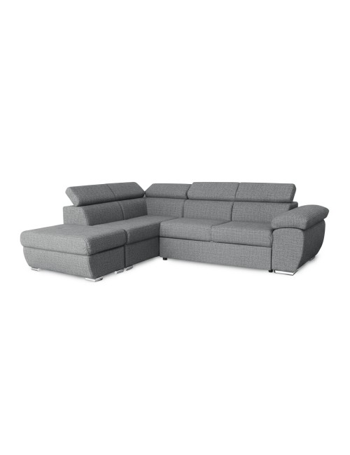 Divano Letto Angolare Fiona con Penisola Sinistra e Pouf Contenitore – Grigio