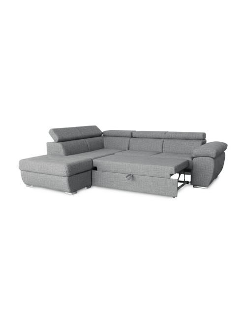 Divano Letto Angolare Fiona con Penisola Sinistra e Pouf Contenitore – Grigio