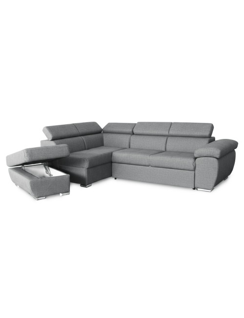 Divano Letto Angolare Fiona con Penisola Sinistra e Pouf Contenitore – Grigio