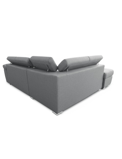 Divano Letto Angolare Fiona con Penisola Sinistra e Pouf Contenitore – Grigio