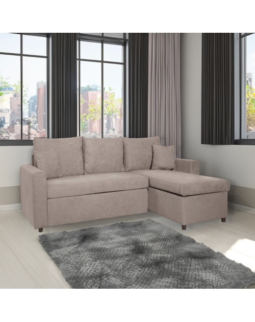 Divano con penisola reversibile funzione letto Golf tessuto tortora 225x148x91H