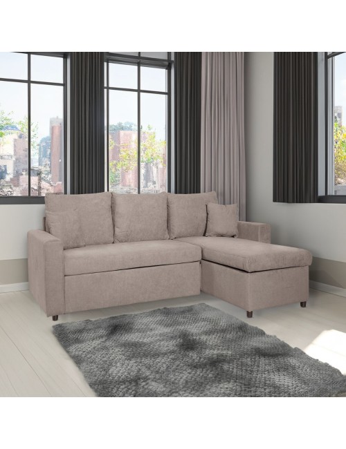 Divano con penisola reversibile funzione letto Golf tessuto tortora 225x148x91H