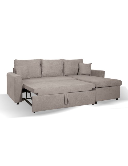 Divano con penisola reversibile funzione letto Golf tessuto tortora 225x148x81H