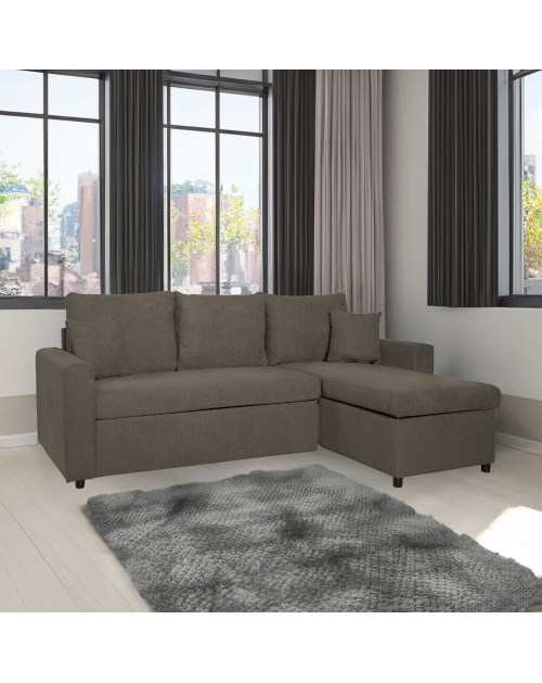 Divano con penisola reversibile funzione letto Golf tessuto khaki Enjoy09 225x148x91H