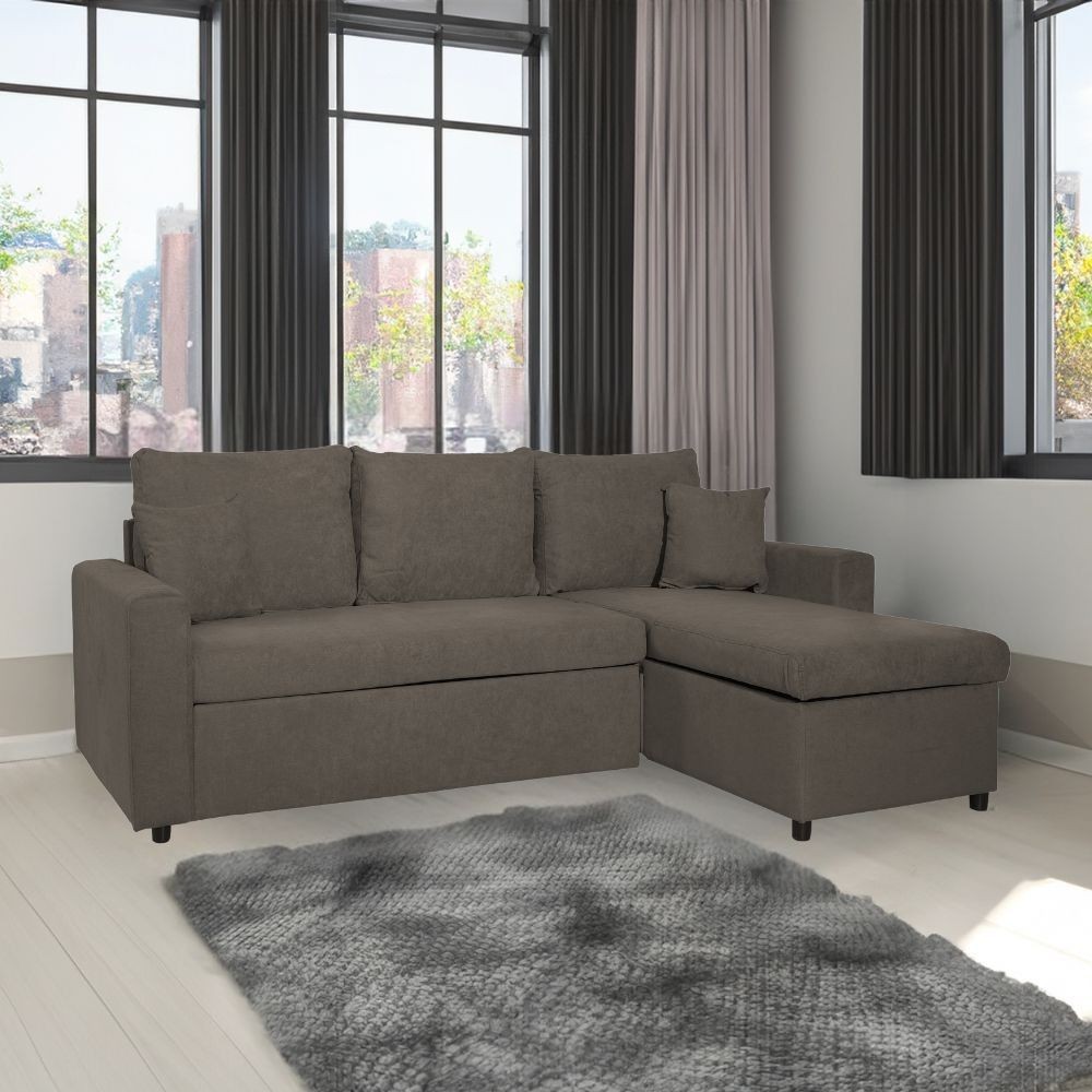 Divano con penisola reversibile funzione letto Golf tessuto khaki Enjoy09 225x148x91H