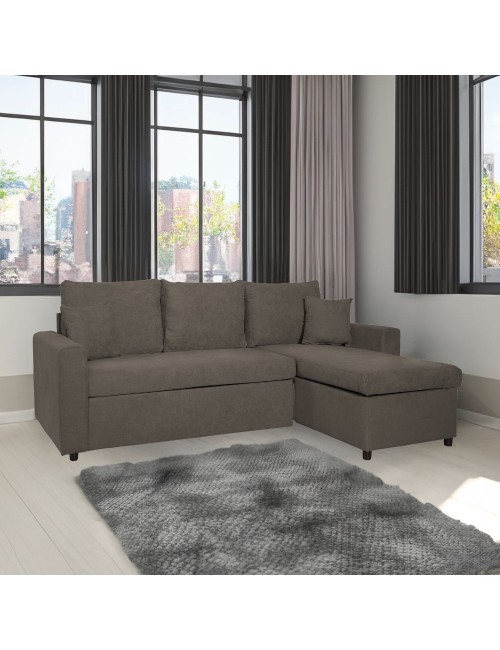 Divano con penisola reversibile funzione letto Golf tessuto khaki Enjoy09 225x148x91H