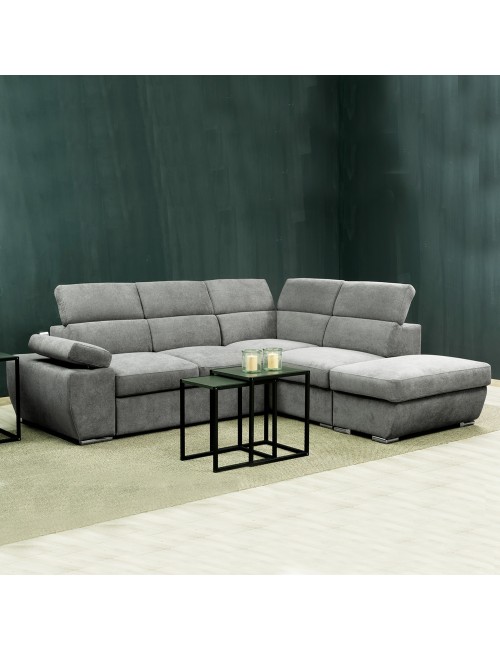 Divano Letto Angolare destro Arizona con pouf contenitore e poggiatesta regolabili colore grigio 264x224x78H