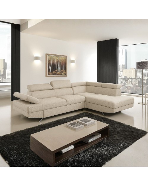 Divano angolare destro Julie Barrel con letto estraibile beige 297x206x79