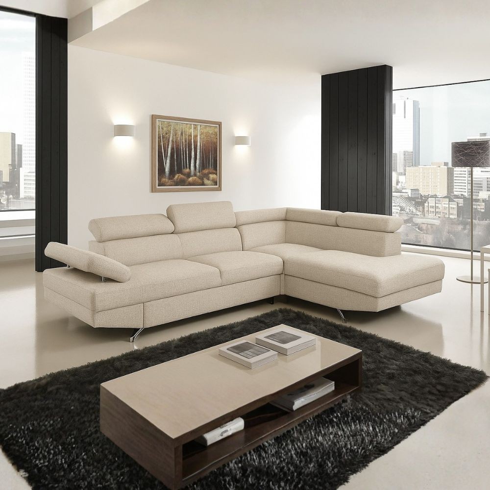 Divano angolare destro Julie Barrel con letto estraibile beige 297x206x79