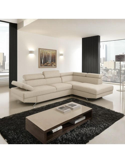 Divano angolare destro Julie Barrel con letto estraibile beige 297x206x79