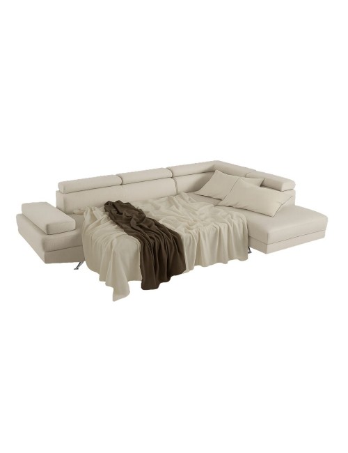 Divano angolare destro Julie Barrel con letto estraibile beige 297x206x79