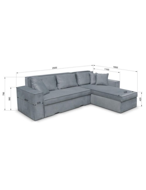 Divano con Penisola Contenitore Reversibile Grigio Cenere