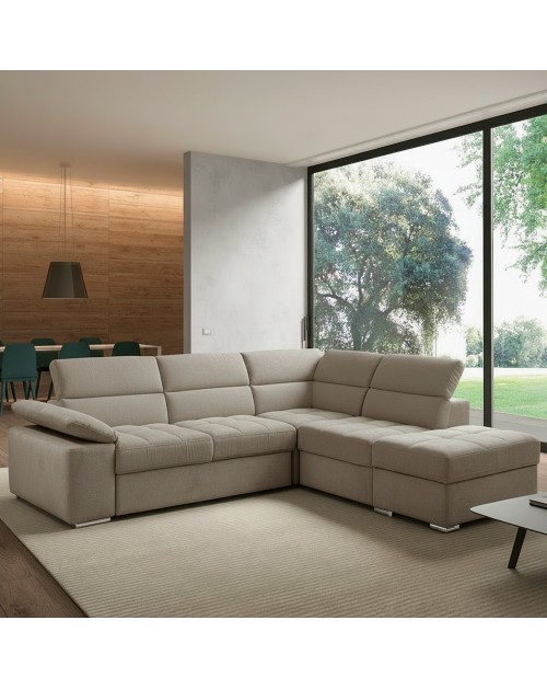 Divano Letto Angolare Capri Reversibile con Pouf Contenitore – Tortora