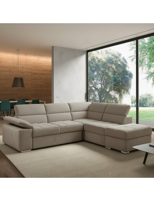 Divano Letto Angolare Capri Reversibile con Pouf Contenitore – Tortora