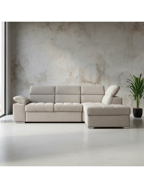 Divano Letto Angolare Capri Reversibile con Pouf Contenitore – Tortora
