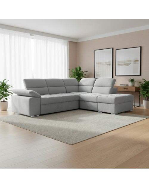Divano Letto Angolare Capri Reversibile con Pouf Contenitore – Grigio chiaro