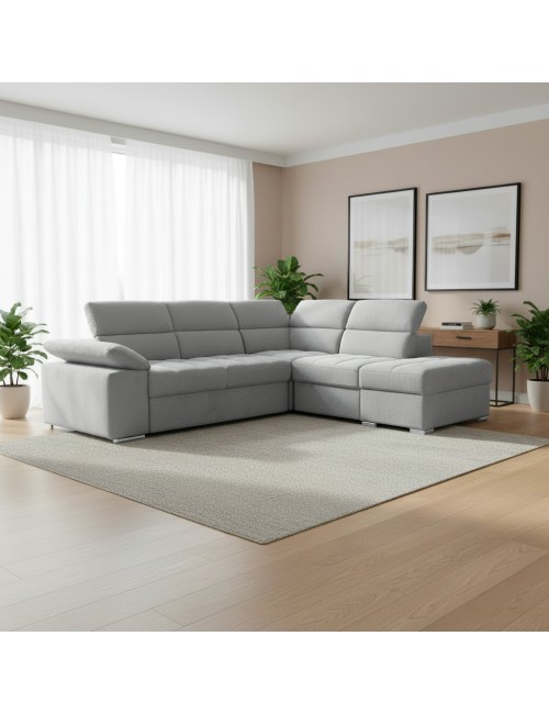 Divano Letto Angolare Capri Reversibile con Pouf Contenitore – Grigio chiaro