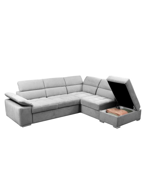 Divano Letto Angolare Capri Reversibile con Pouf Contenitore – Grigio chiaro