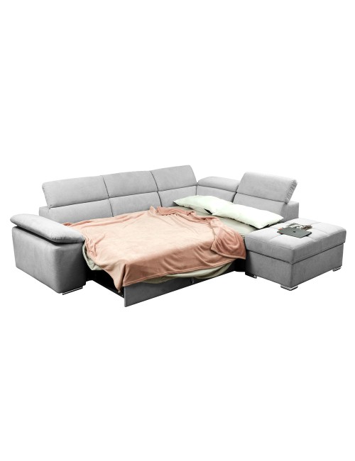 Divano Letto Angolare Capri Reversibile con Pouf Contenitore – Grigio chiaro