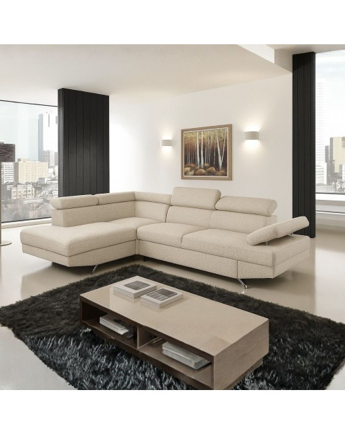 Divano angolare sinistro Julie Barrel con letto estraibile beige 297x206x79