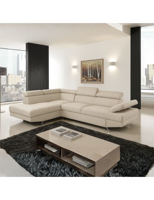 Divano angolare sinistro Julie Barrel con letto estraibile beige 297x206x79