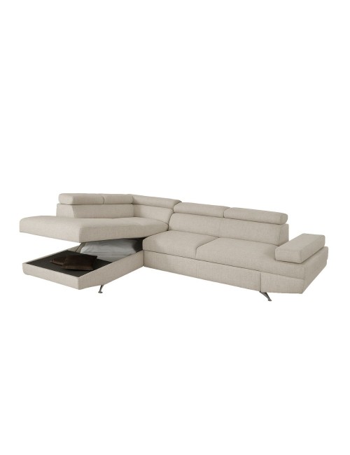 Divano angolare sinistro Julie Barrel con letto estraibile beige 297x206x79