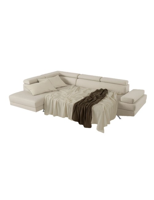Divano angolare sinistro Julie Barrel con letto estraibile beige 297x206x79