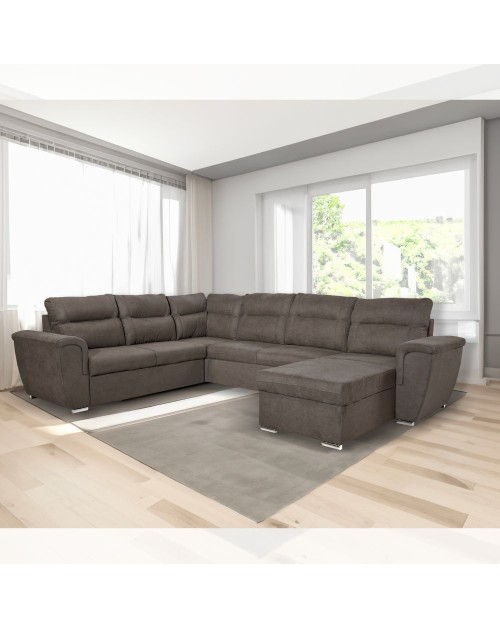 Divano angolare con letto e 2 contenitori Washington khaki