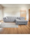 Divano Angolare Carovigno con Penisola destra e Pouff Contenitore 270x240x75H – Comfort e Design in Tessuto Teddy Grigio