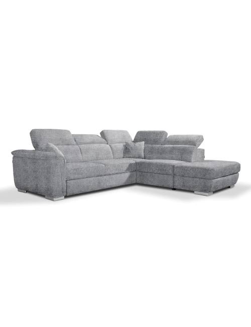 Divano Angolare Carovigno con Penisola destra e Pouff Contenitore 270x240x75H – Comfort e Design in Tessuto Teddy Grigio