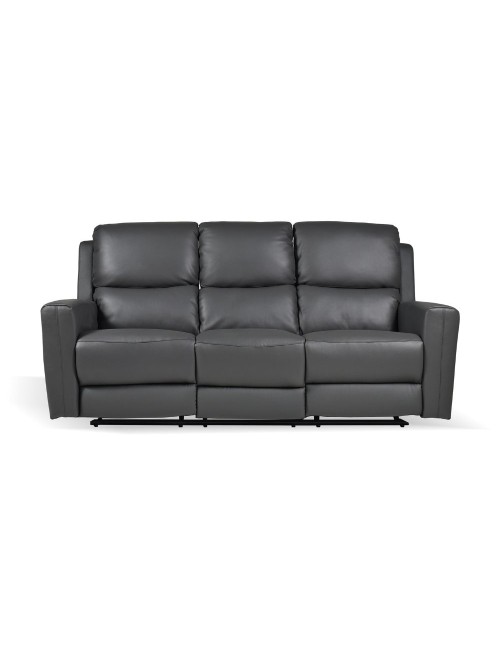 Divano 3 posti recliner elettrici in vera pelle grigio scuro Claus 211x77x103H
