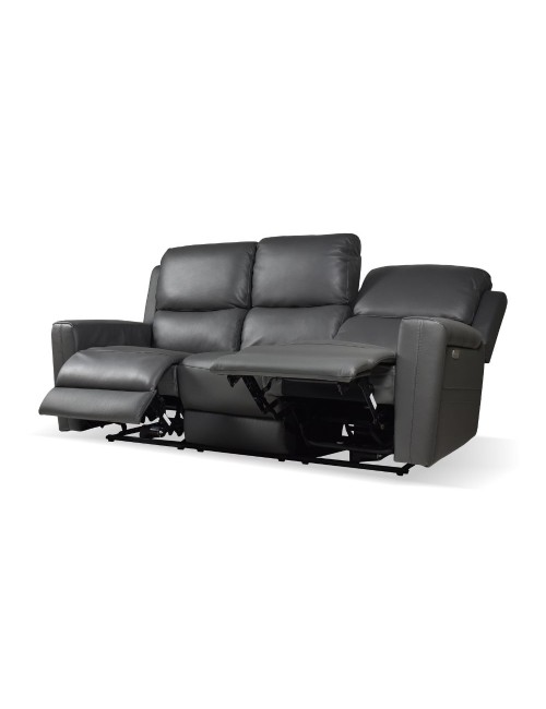 Divano 3 posti recliner elettrici in vera pelle grigio scuro Claus 211x77x103H