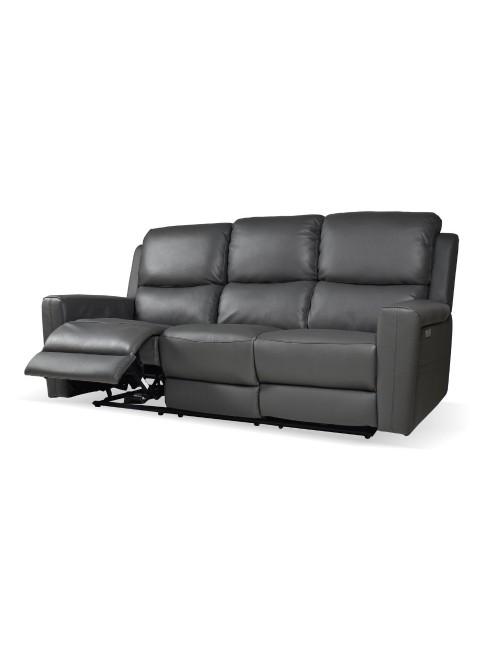 Divano 3 posti recliner elettrici in vera pelle grigio scuro Claus 211x77x103H