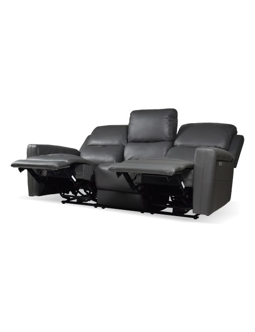 Divano 3 posti recliner elettrici in vera pelle grigio scuro Claus 211x77x103H